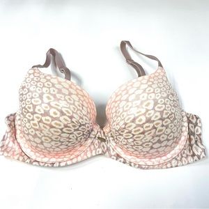 Fabulous Victorias Secret 32C Lined Demi Bra Purple Pink Leopard Underwire #0556